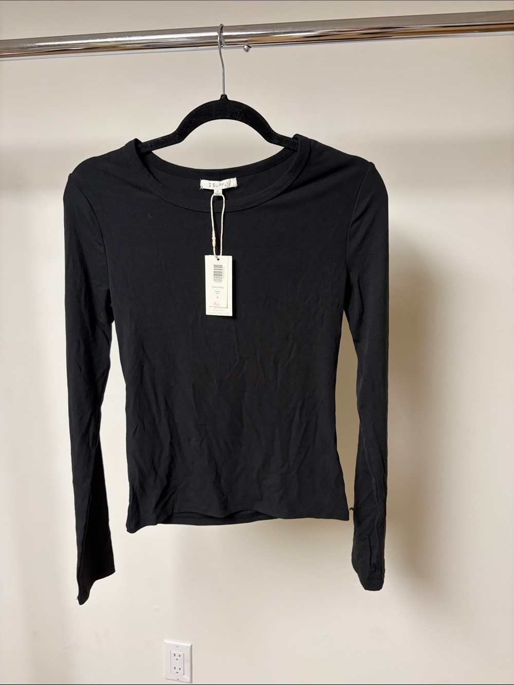 Z supply second skin crew neck long sleeve black